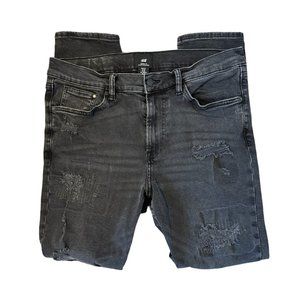 H&M MEN BLACK RIPPED SKINNY JEANS